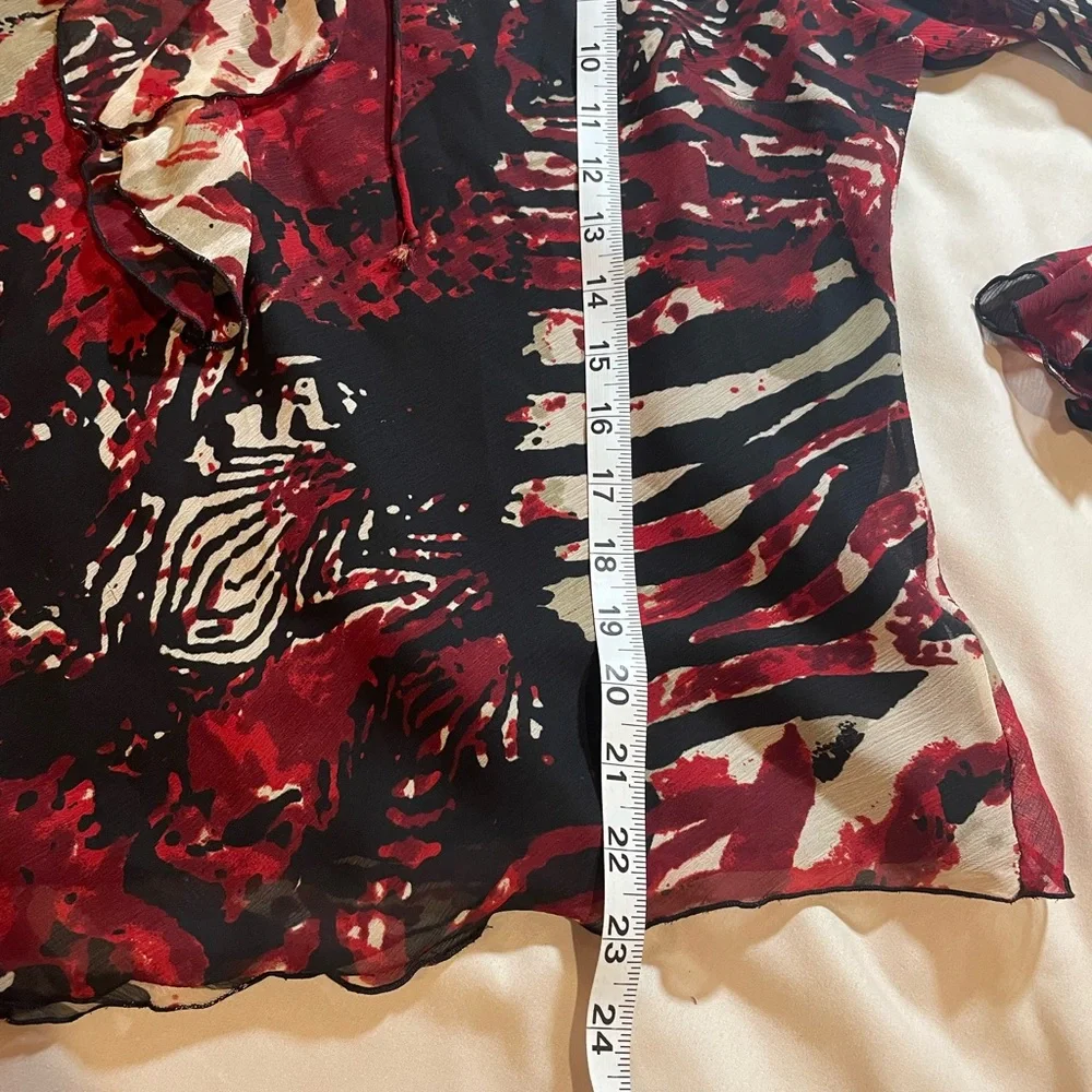 Dressbarn V-Neck Black‎ and Red Ruffled Tie Front Blouse, Size XL